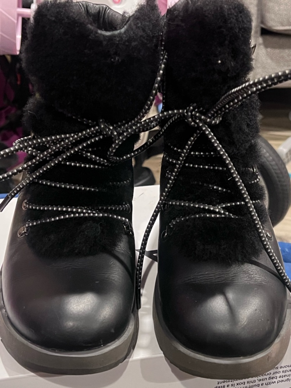 UGG Black Lace-Up Shearling Collar Winter Boots